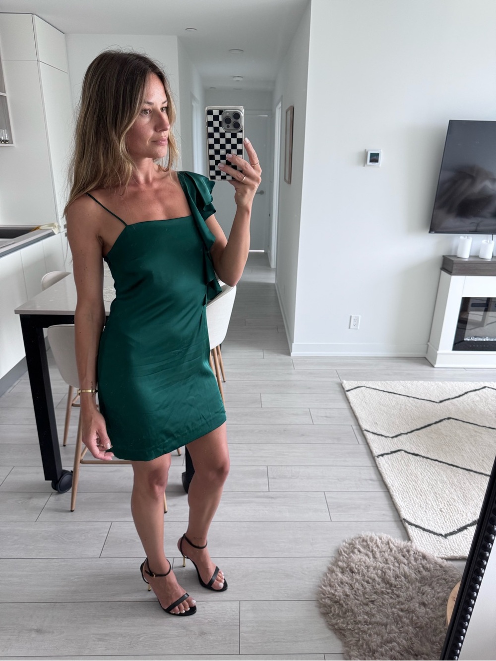 Mango Emerald Green One-Shoulder Mini Dress
